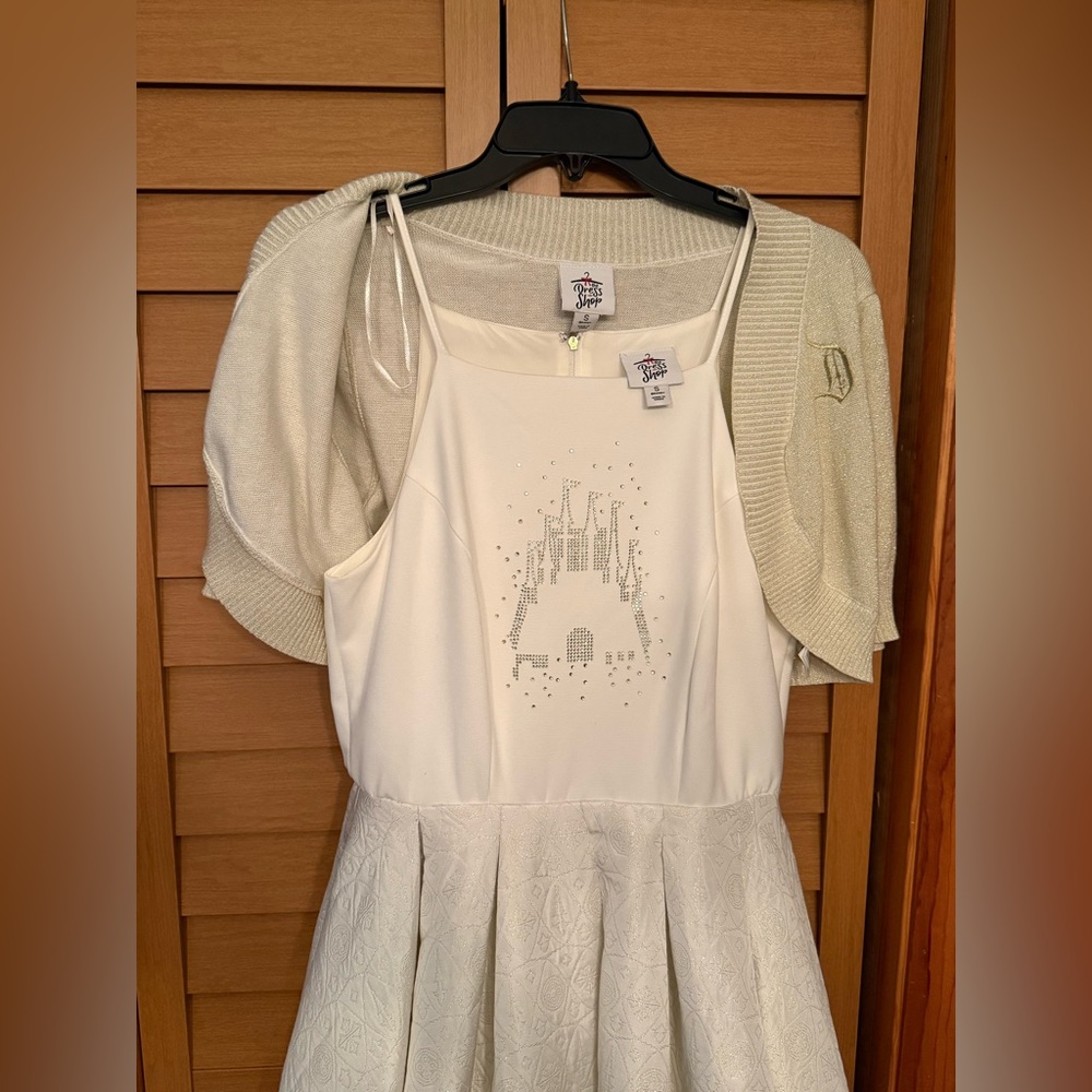 Disney Parks Dress Shop Castle Disneyland Rhinestone White Gold Dress Small RARE - Picture 5 of 9